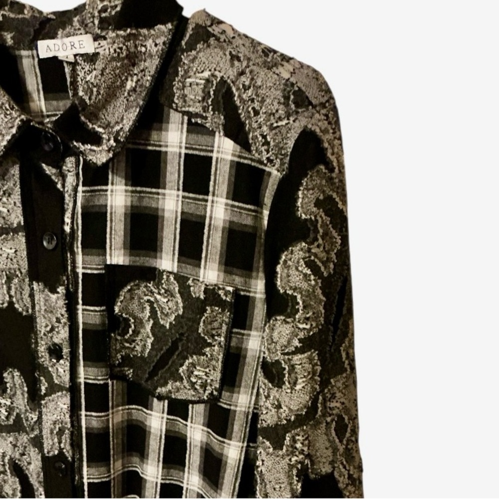 Adore Multi Pattern Pocket Button Down Blouse - image 2